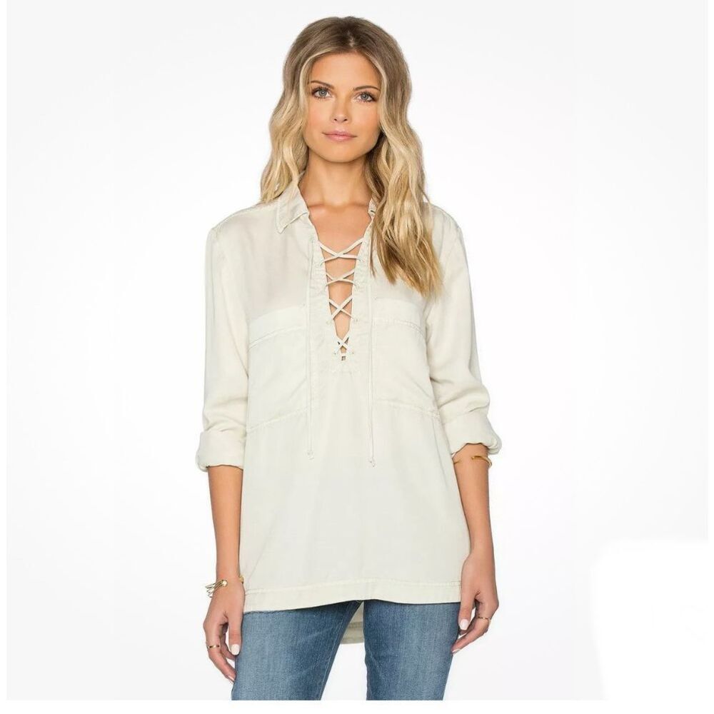 Free People Under Your Spell Cream Lace Up Tunic Top $108 M